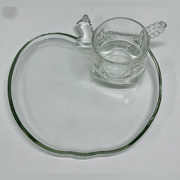 Mid Century Vtg 2 Piece Hazel Atlas Glass Apple Shaped Lunch Snack Plate & Cup - Picture 8 of 11